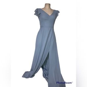 Azazie Claudine Dusty Blue Bridesmaid Dress v neckline size C